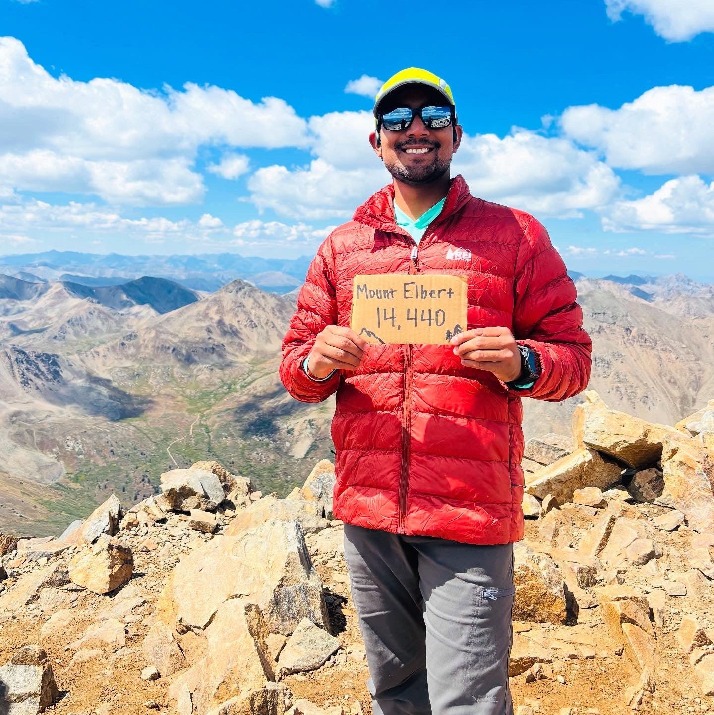 Saurav Gupta on the summit of Mt Elbert, Colorado — 14,440 ft