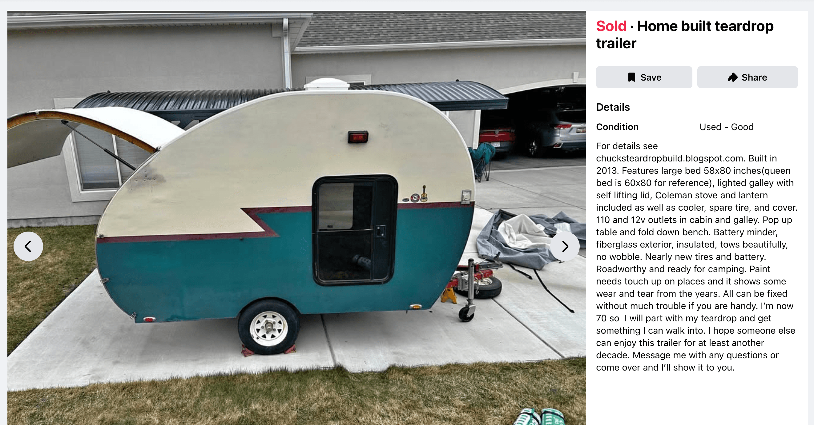 Screenshot of Chuck's Facebook Marketplace listing for Pearl